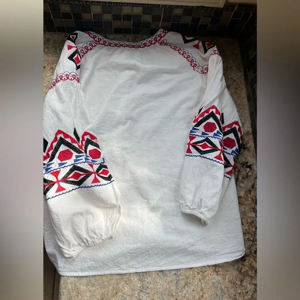 Embroidered Boho long sleeve peasant top - Picture 4 of 8